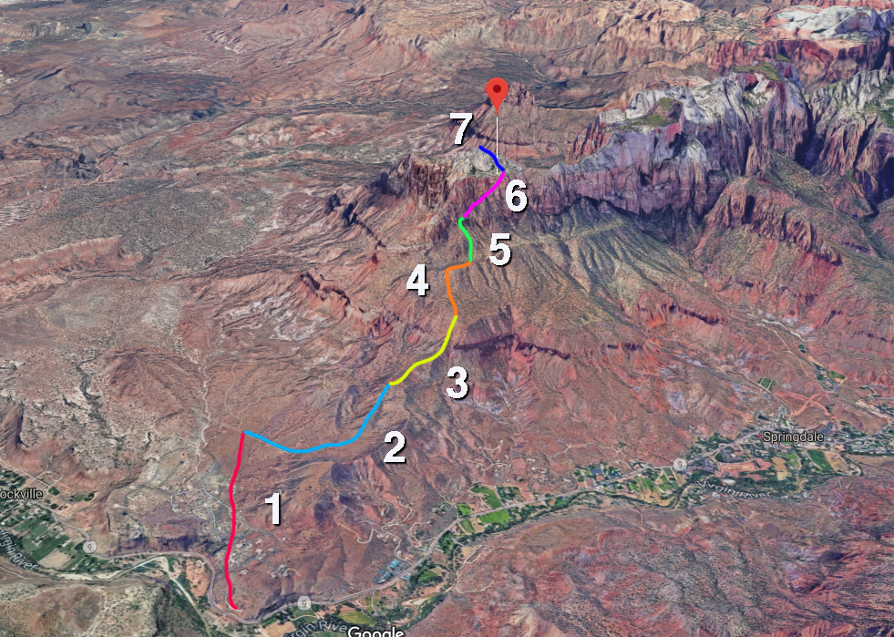 A map of the route to Mt Kinesava in Zion.